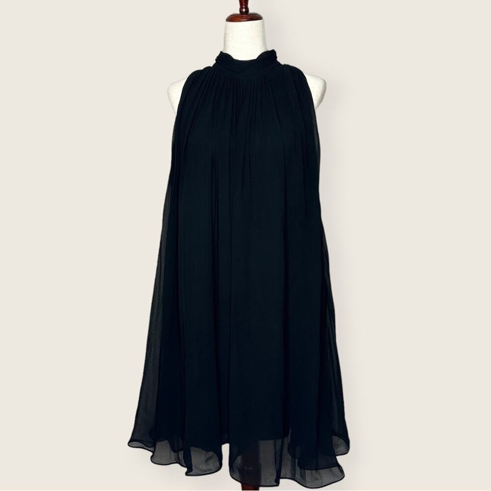 LNWD | Jones New York | High Neck Sleeveless Pleated Dress | Black | 10 Petite